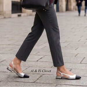 Marc Fisher DELA2 Silver & Black Cap Toe Slingback Flats Women’s 8M New with Box